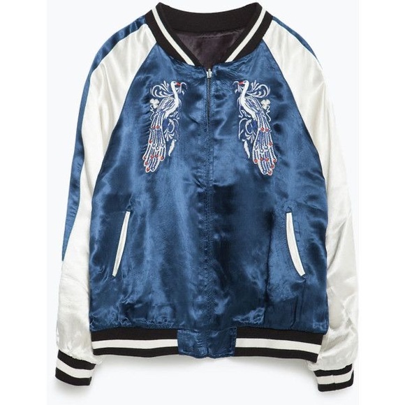 Zara Reversible Satin Embroidered Bomber Jacket - Picture 1 of 5